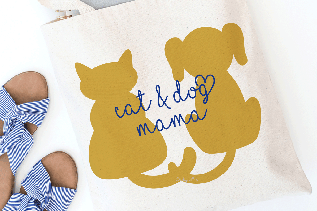 Cat and Dog Mama Tote using the Gingham Cat and Dog Silhouette SVG DXF EPS PNG Cut Files | Free for Personal Use