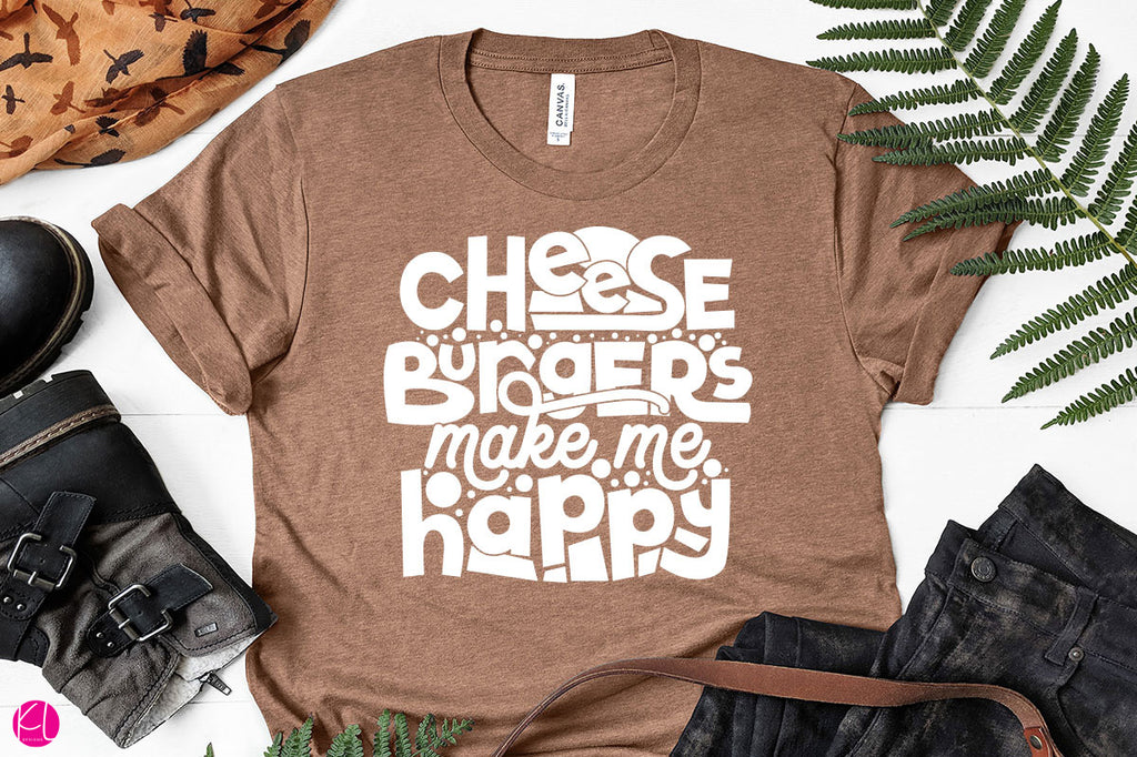 Freebie Friday | Cheeseburgers Make Me Happy Saying Cut File in one color on a men's shirt | SVG DXF EPS PNG