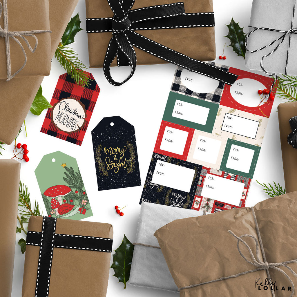 Sample Gift Tags and Stickers from the Cottage Christmas Collection by Kelly Lollar 