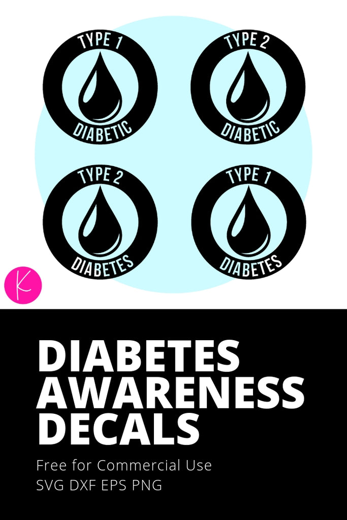 Diabetic Type 1 & 2 Awareness Decals | SVG DXF EPS PNG Cut Files | Free for Commercial Use