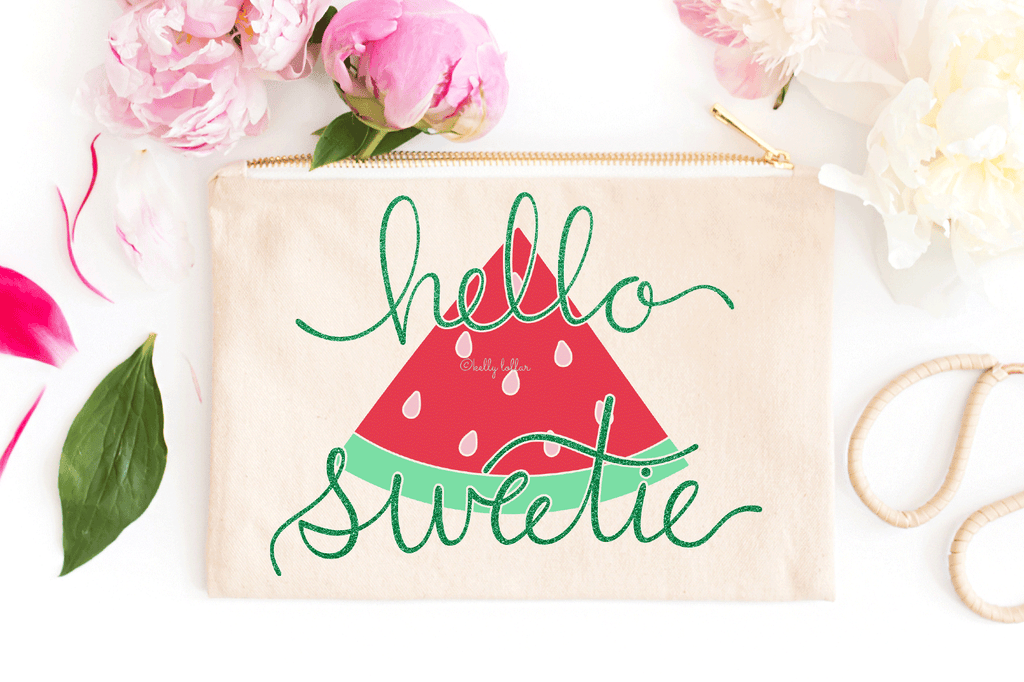 Makeup pouch with the Hello Sweetie Watermelon SVG DXF EPS PNG Cut Files | Free for Personal Use