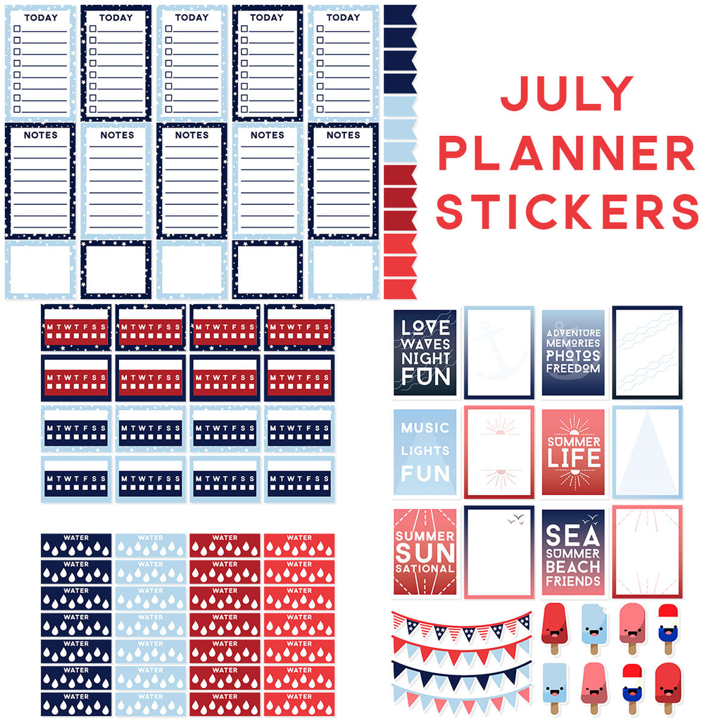 July 2018 Free Print then Cut Planner Sticker Pack Overview
