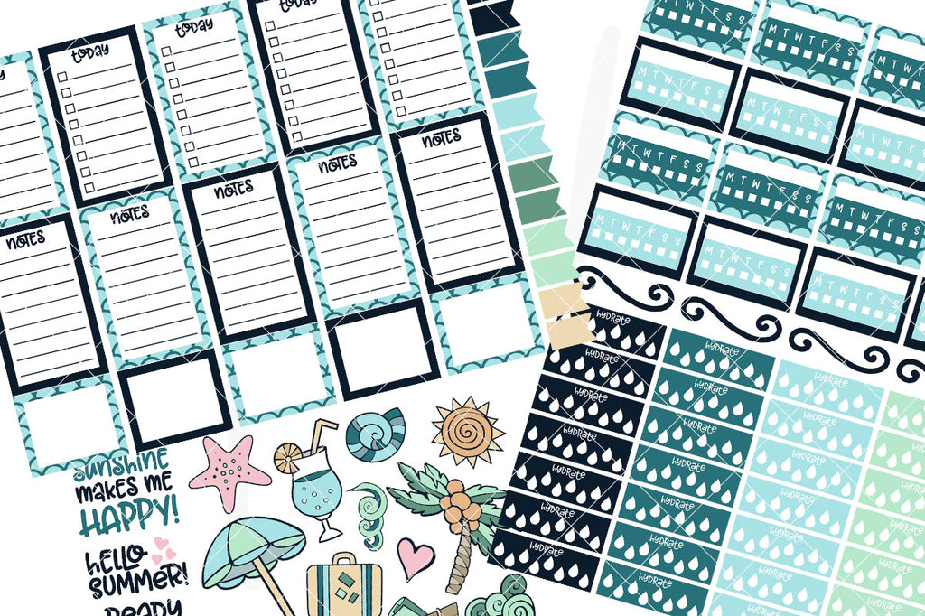 Monthly Freebie | Summer Themed Planner Stickers with Beach Doodles