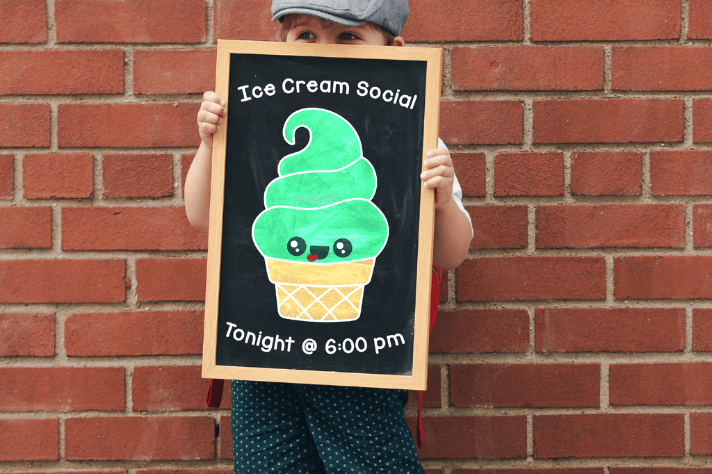 Ice Cream Social Sign using the Kawaii Ice Cream Character SVG DXF EPS PNG Cut Files | Free for Personal Use