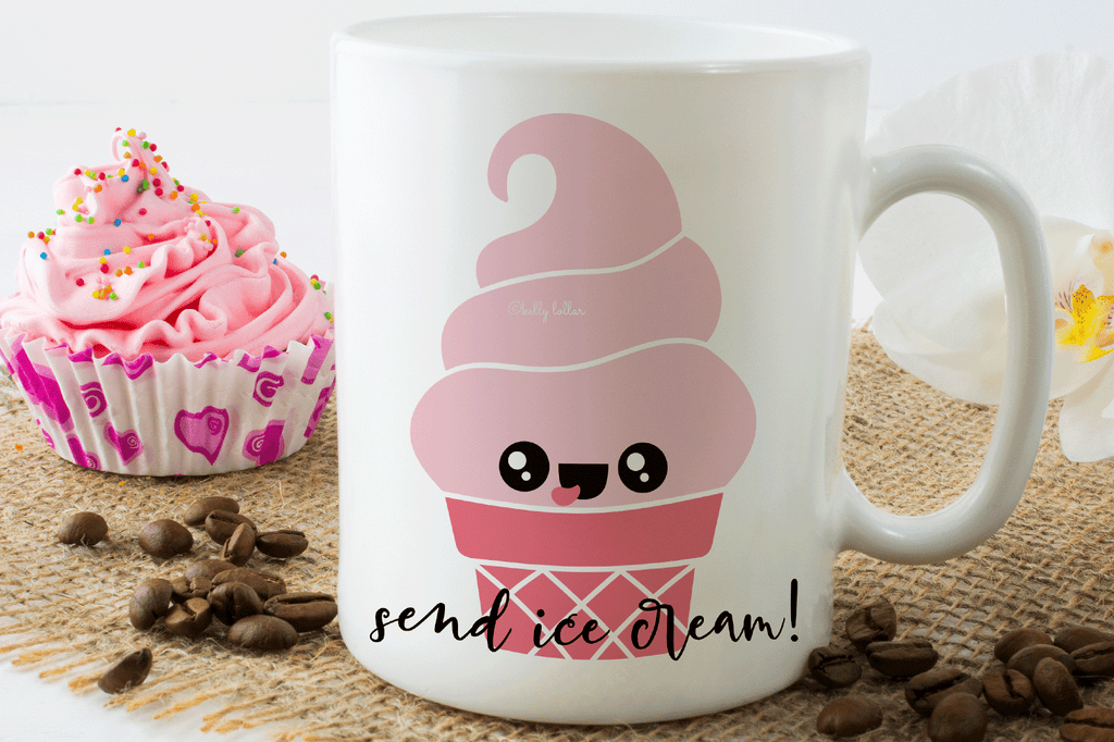 Mug with the Kawaii Ice Cream Character SVG DXF EPS PNG Cut Files | Free for Personal Use