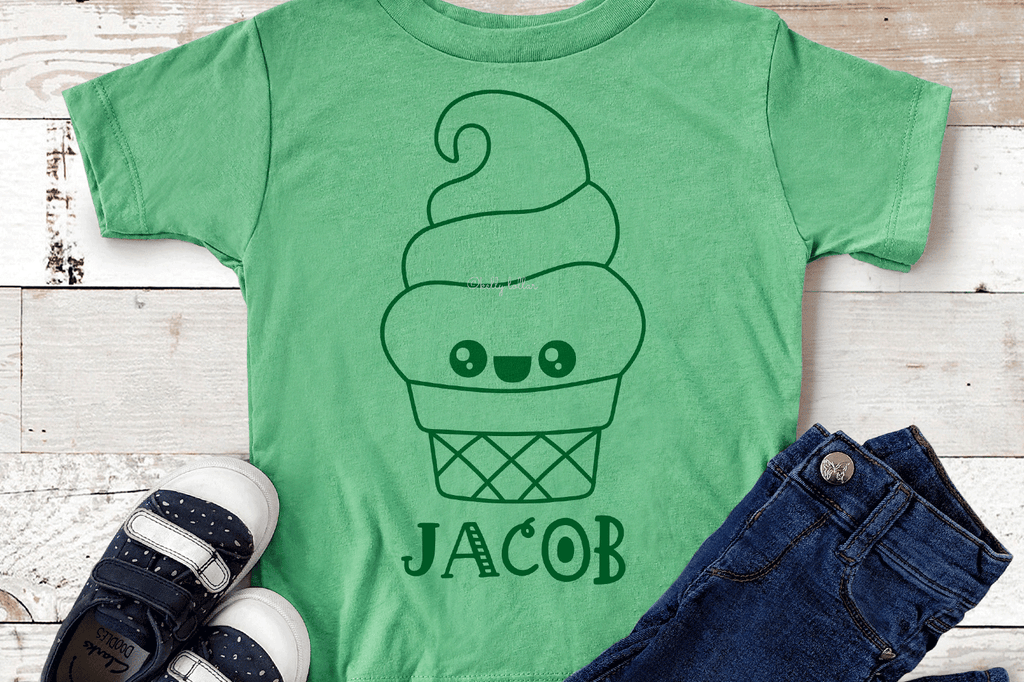 Toddler shirt with the Kawaii Ice Cream Character SVG DXF EPS PNG Cut Files | Free for Personal Use
