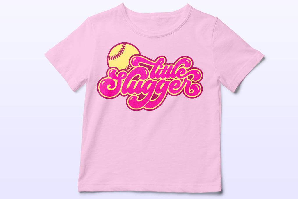 Little Slugger Baseball and Softball Cut File on a girl's shirt | SVG DXF EPS PNG
