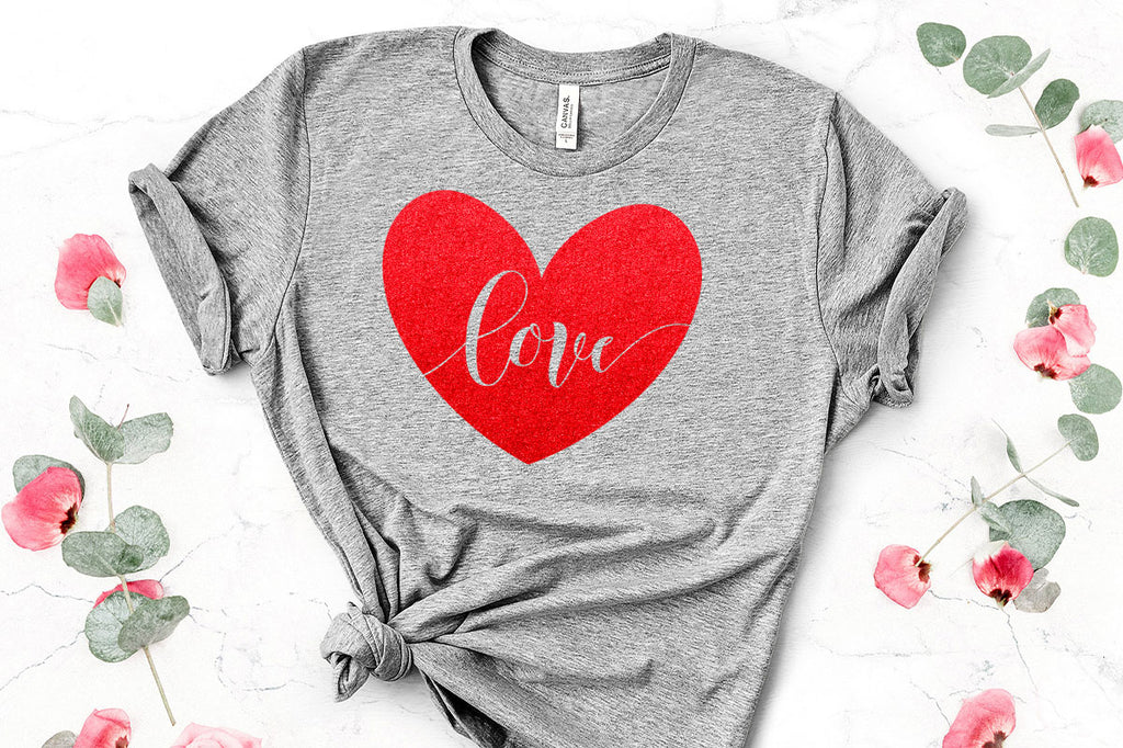 Love heart svg cut file on a women's shirt