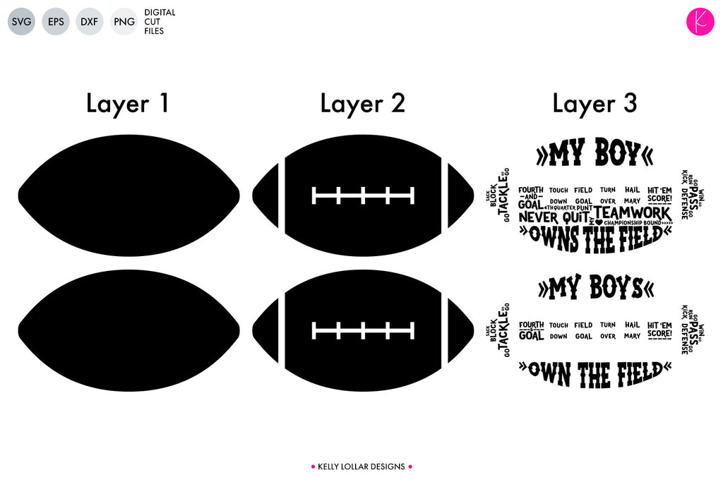 Layer Map of the My Boys Football Cut Files | SVG DXF EPS PNG
