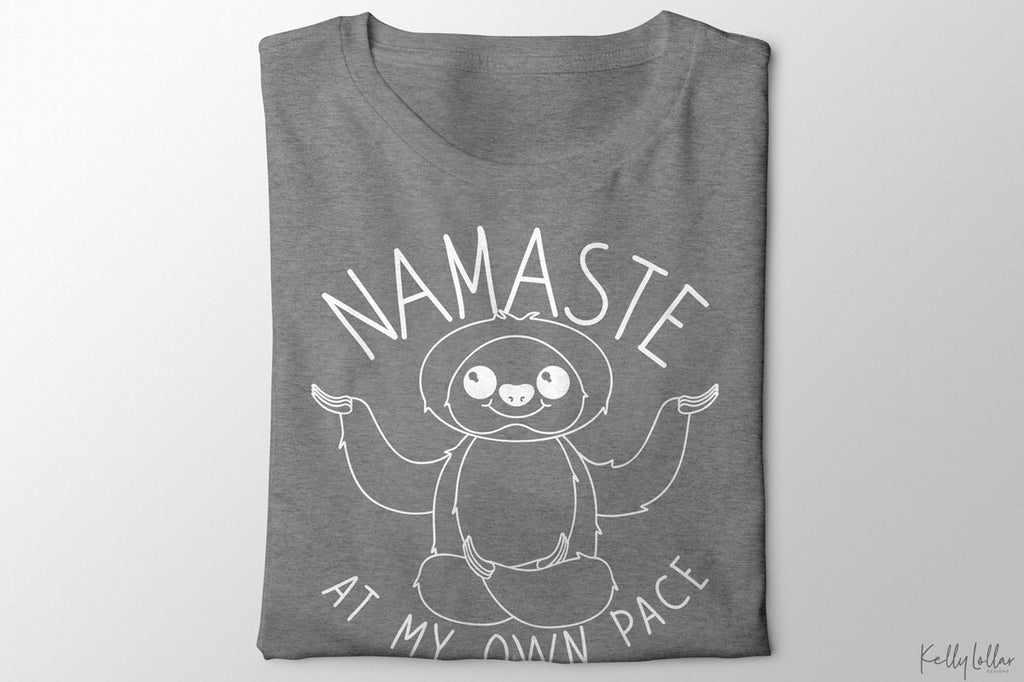 Freebie Friday | Namaste at My Own Pace Kawaii Sloth Cut File on a Men's Shirt | SVG DXF EPS PNG