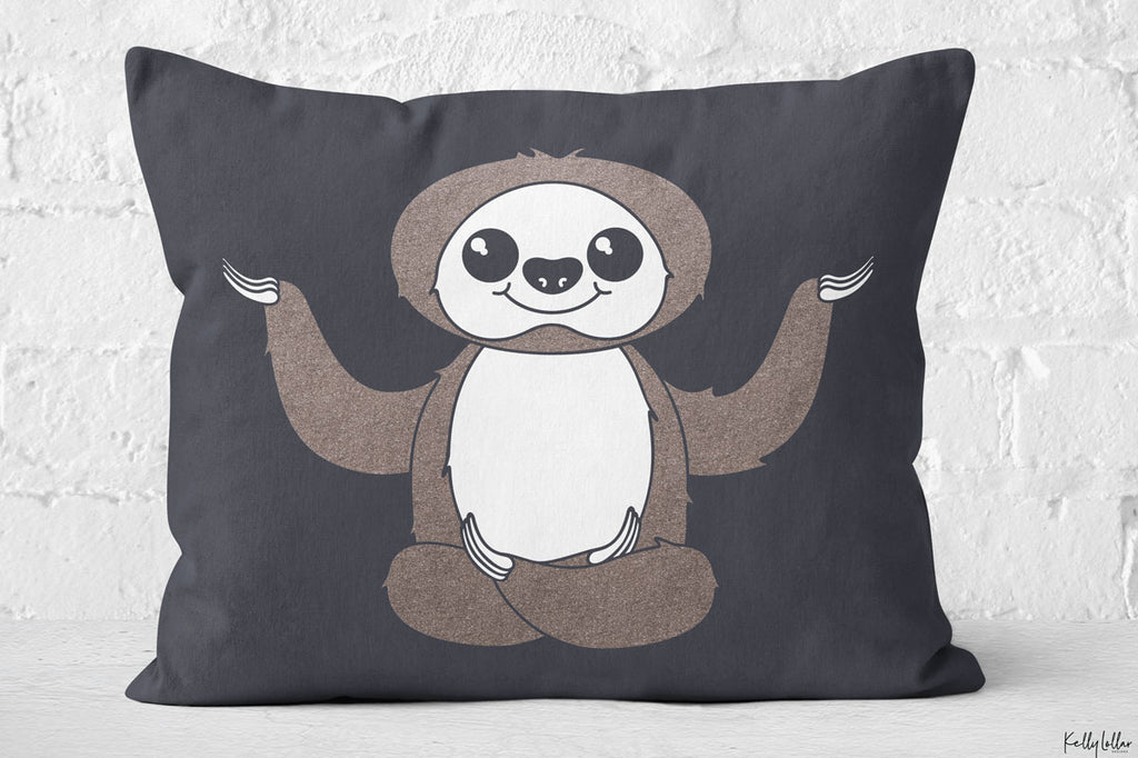 Freebie Friday | Namaste at My Own Pace Kawaii Sloth Cut File on a Throw Pillow | SVG DXF EPS PNG