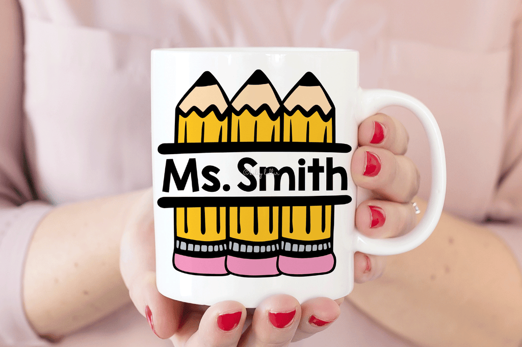 Mug with the Pencil Split Monogram SVG DXF EPS PNG Cut Files | Free for Personal Use