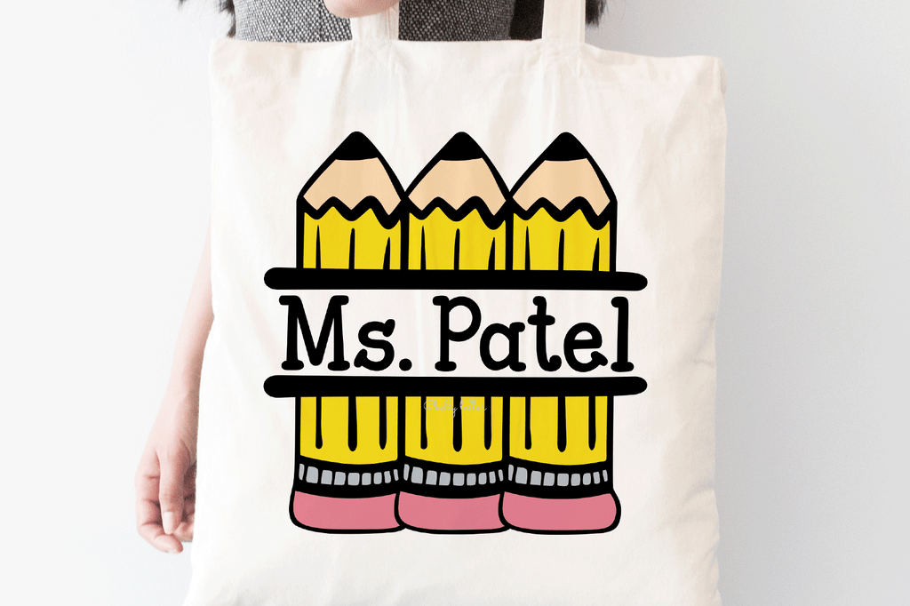 Teacher tote with the Pencil Split Monogram SVG DXF EPS PNG Cut Files | Free for Personal Use