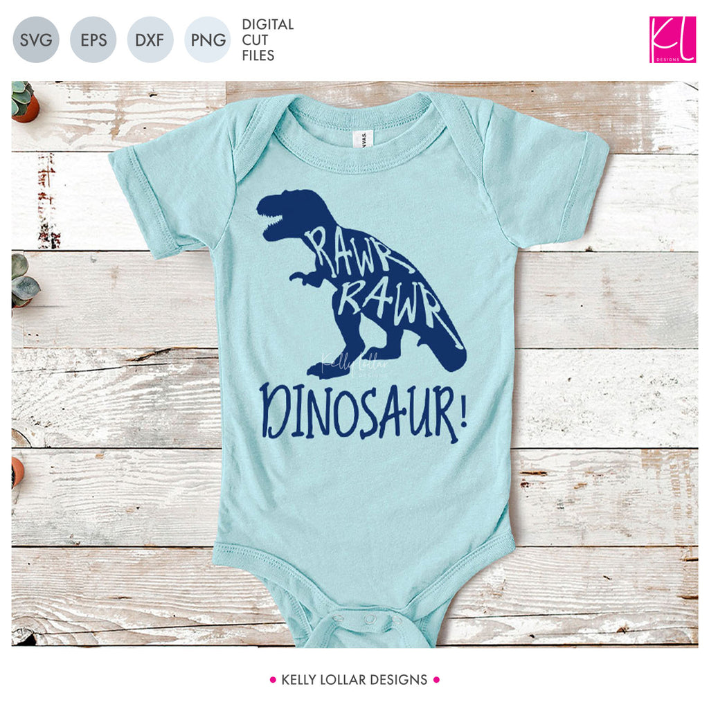 Baby bodysuit with the Rawr Rawr Dinosaur svg cut file