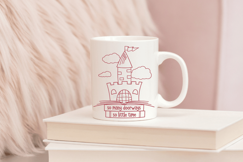 Reading time tea mug with the So Many Doorways Book Quote SVG DXF EPS PNG Cut Files | Free for Personal Use