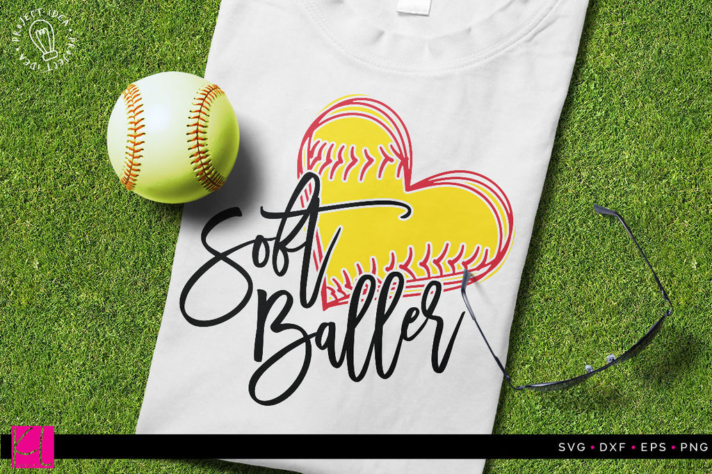 Soft Baller Softball SVG DXF EPS PNG Cut File on a sample tank top