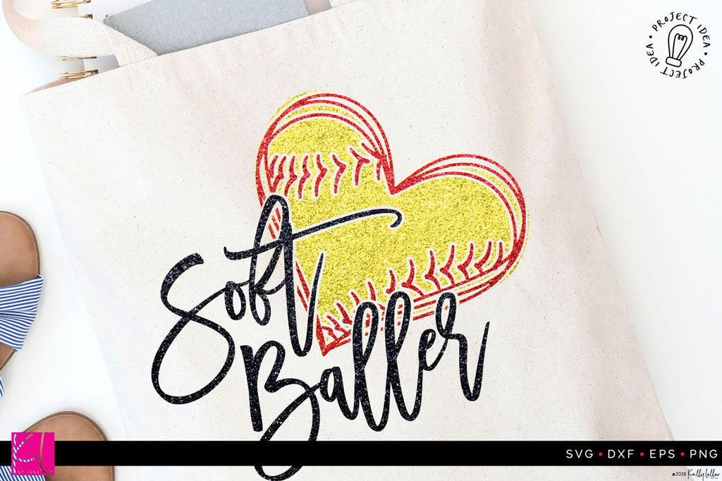 Soft Baller Softball SVF DXF EPS PNG Cut File on a sample tote