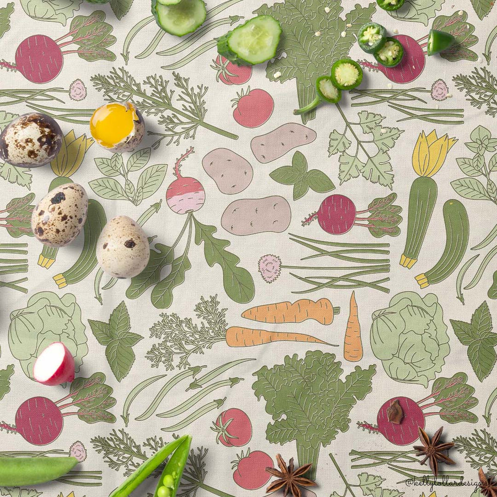 Sample Tablecloth Using the Veggie Garden Haul Surface Pattern by Kelly Lollar 