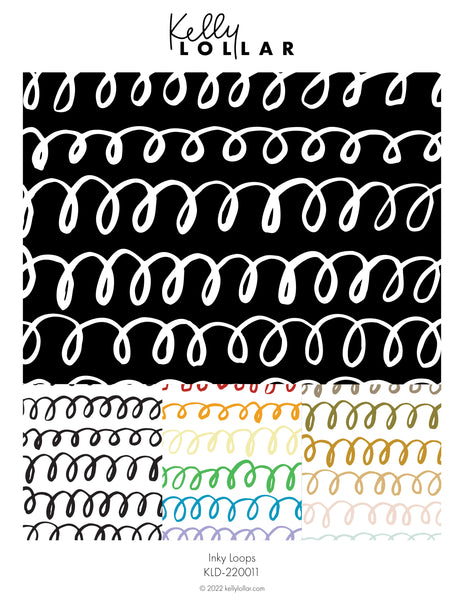 Inky Loops Pattern Sheet from the Inky Doodles Surface Pattern Collection by Kelly Lollar 