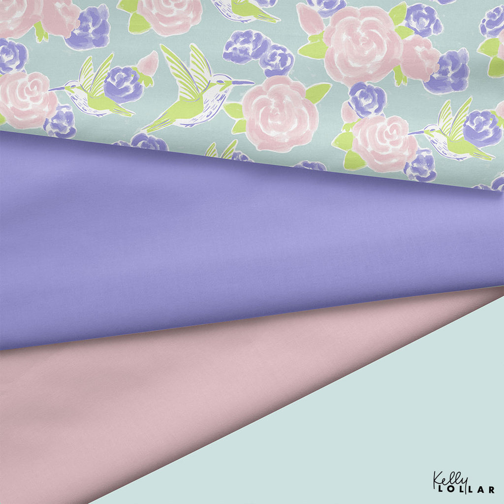 Sample Fabric Using the Painterly Hummingbird Surface Pattern Design by Kelly Lollar 