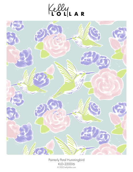 Painterly Hummingbird Surface Pattern Design Sheet by Kelly Lollar 