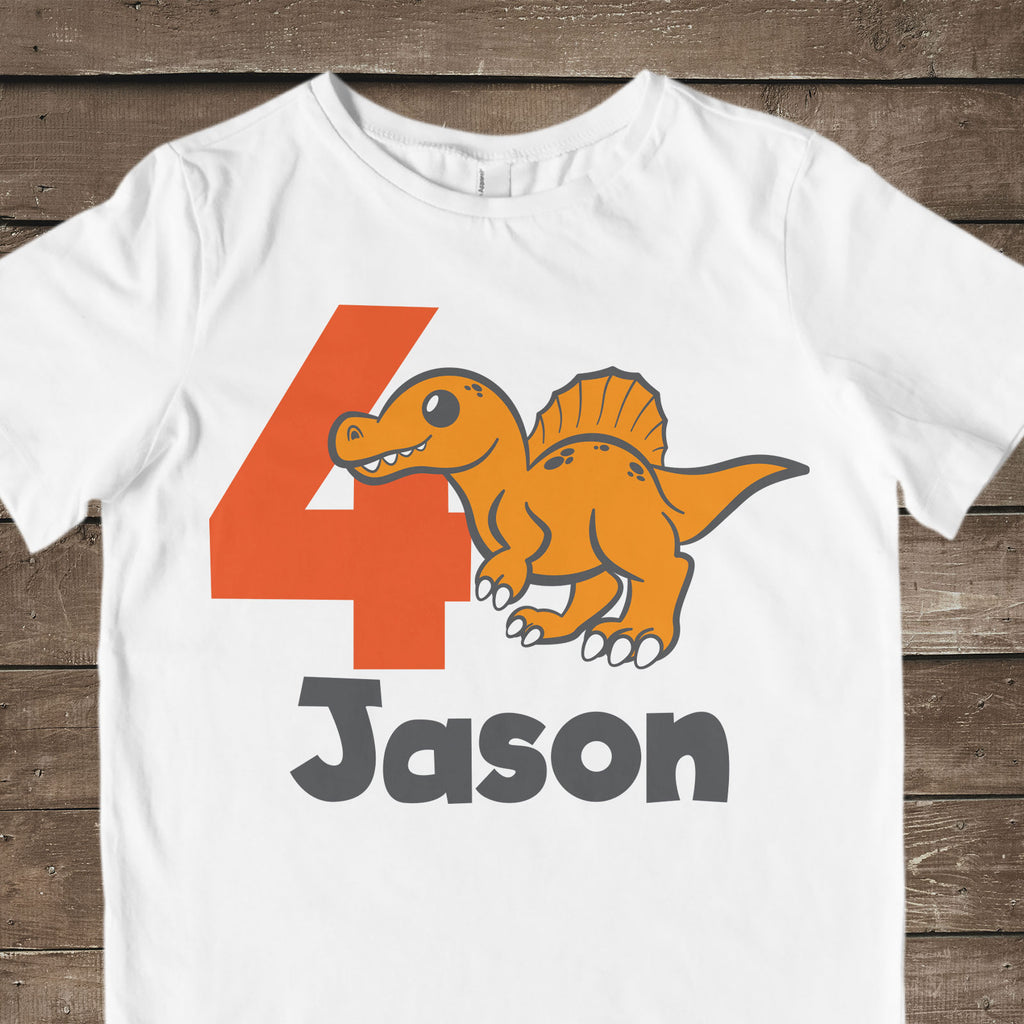 Spinosaurus svg cut file used for a 4th birthday shirt