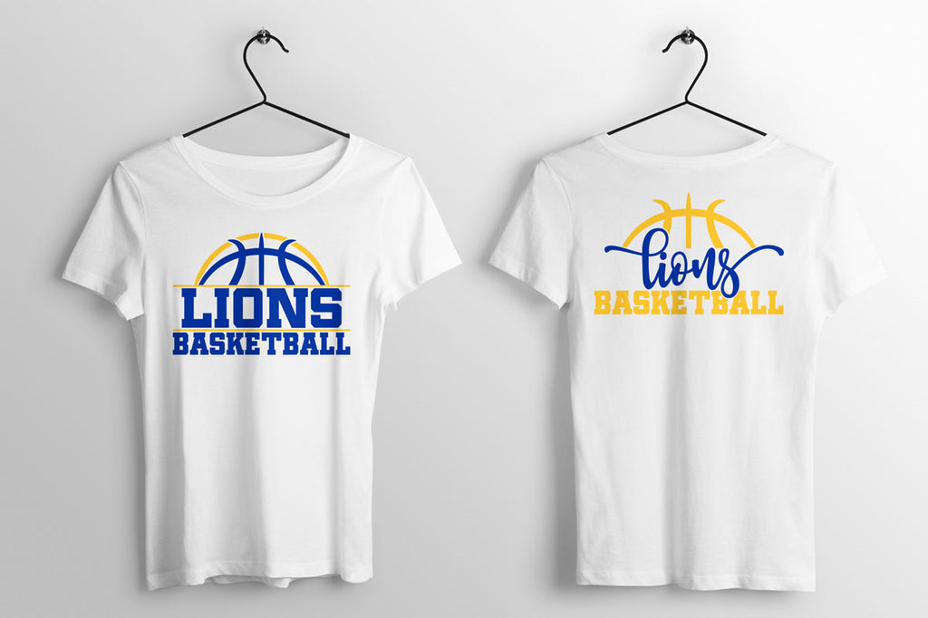 Women's shirts with the horizontal half basketball versions of the Team Basketball svg cut file set