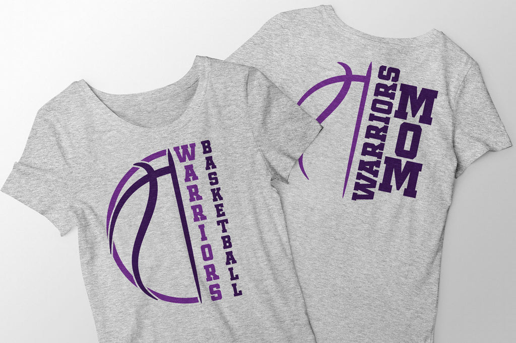 Women's shirts made using the vertical half basketball versions from the Team Basketball svg cut file set