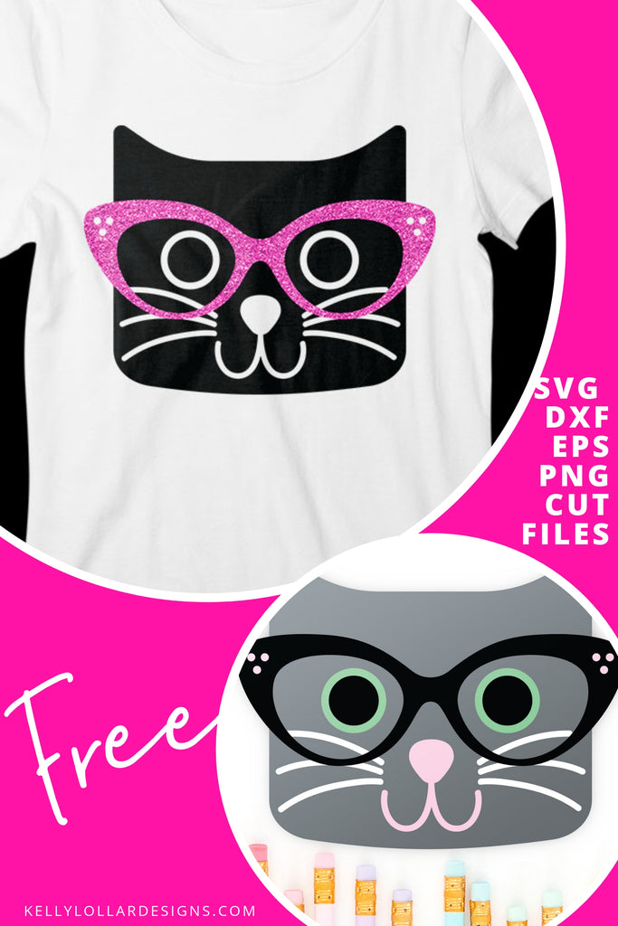 Cat with Glasses SVG DXF EPS PNG Cut Files | Free for Personal Use
