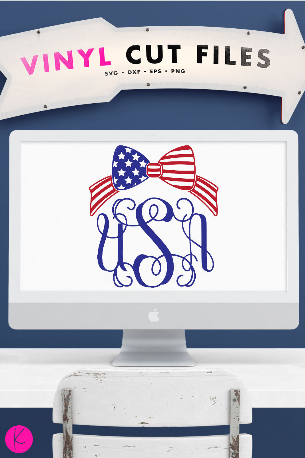 Download American Flag Bow Monogram Svg File Kelly Lollar Designs