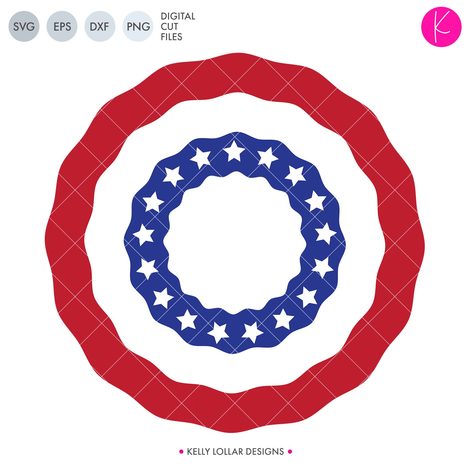 American Flag Bunting Monogram Frame SVG Cut File | Kelly Lollar Designs