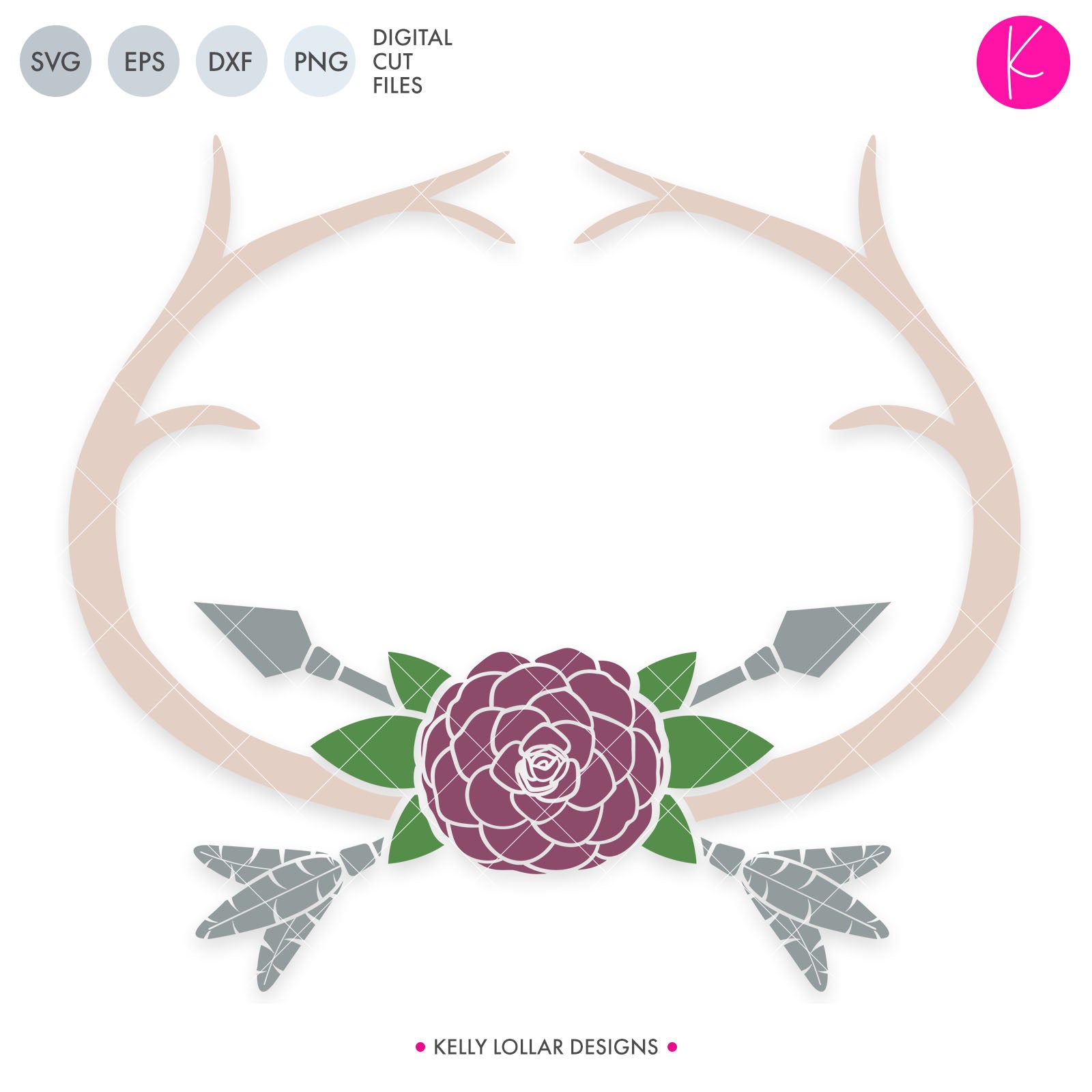 Download Flower And Antler Monogram Frame Svg Files Kelly Lollar Designs PSD Mockup Templates