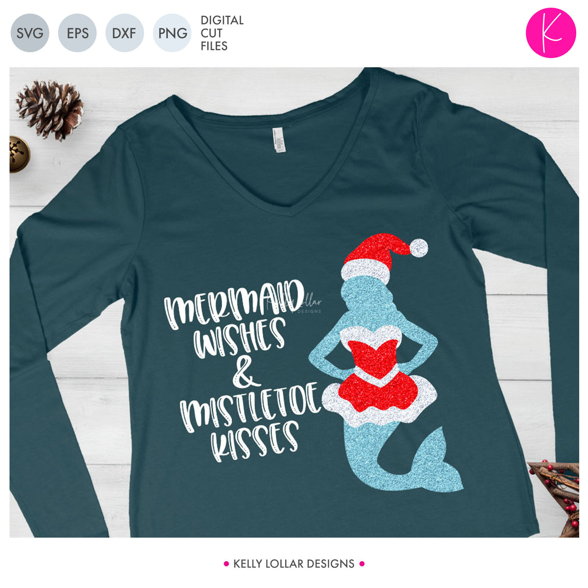 Download Christmas Mermaid SVG Files | Kelly Lollar Designs