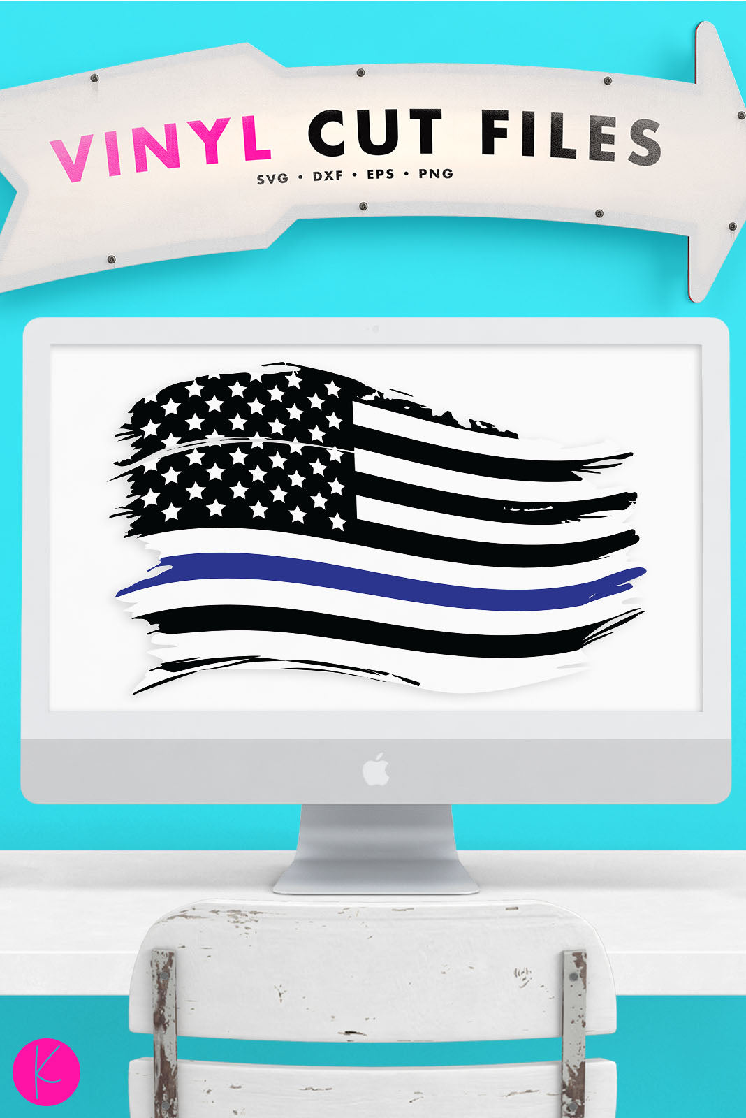 Download Distressed Blue Line American Flag SVG Cut File | Kelly ...