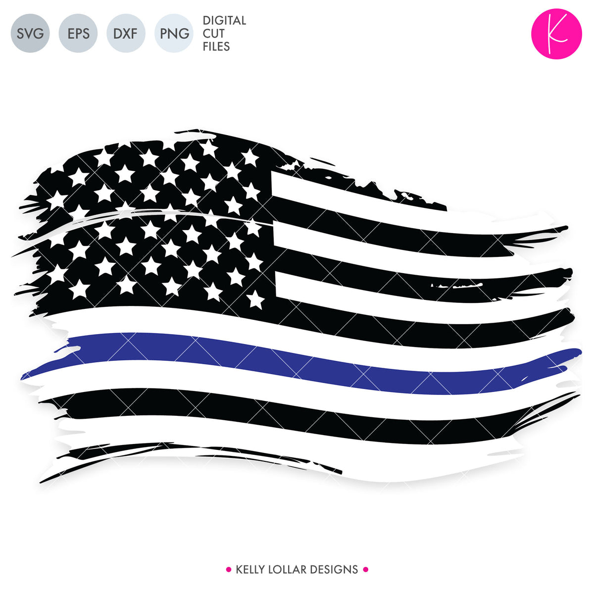 Download Distressed Blue Line American Flag SVG Cut File | Kelly ...
