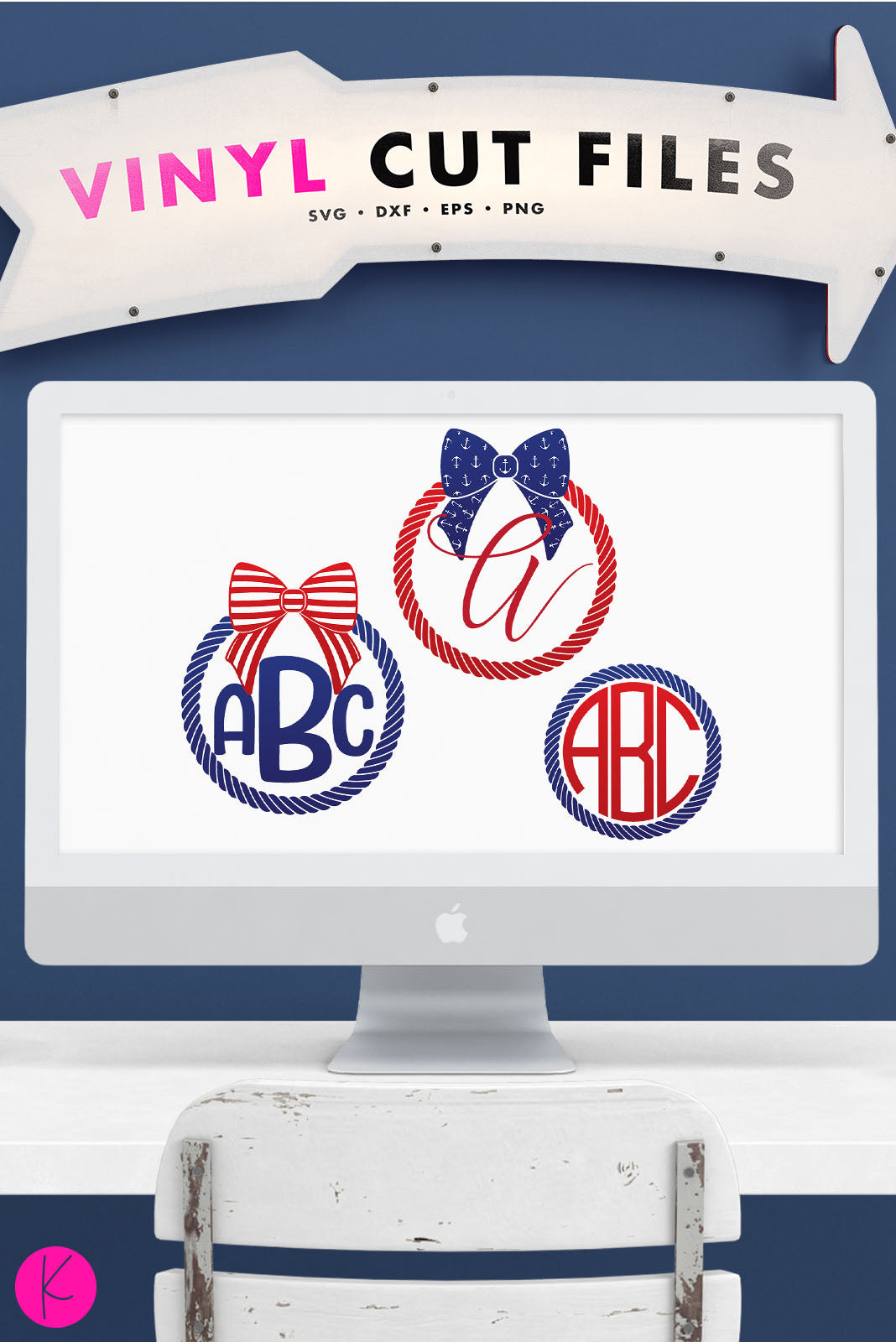 Download Nautical Bow Monogram Frame SVG Files | Kelly Lollar Designs