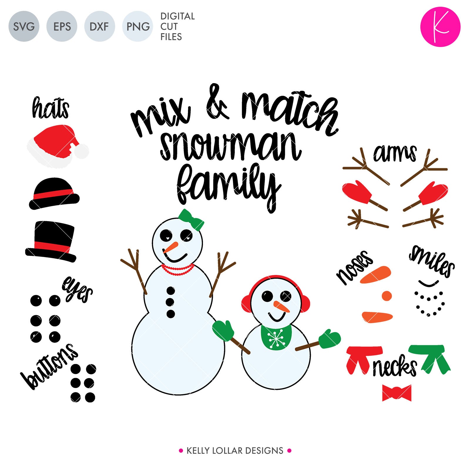 Download Snowman Family Mix & Match SVG Files | Kelly Lollar Designs