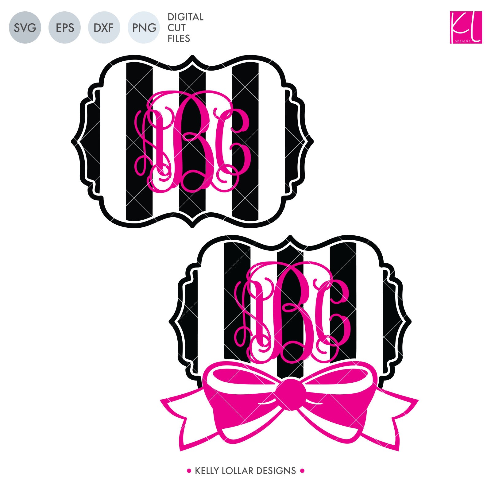 Download Striped Monogram with Bow SVG Cut File | Kelly Lollar Designs