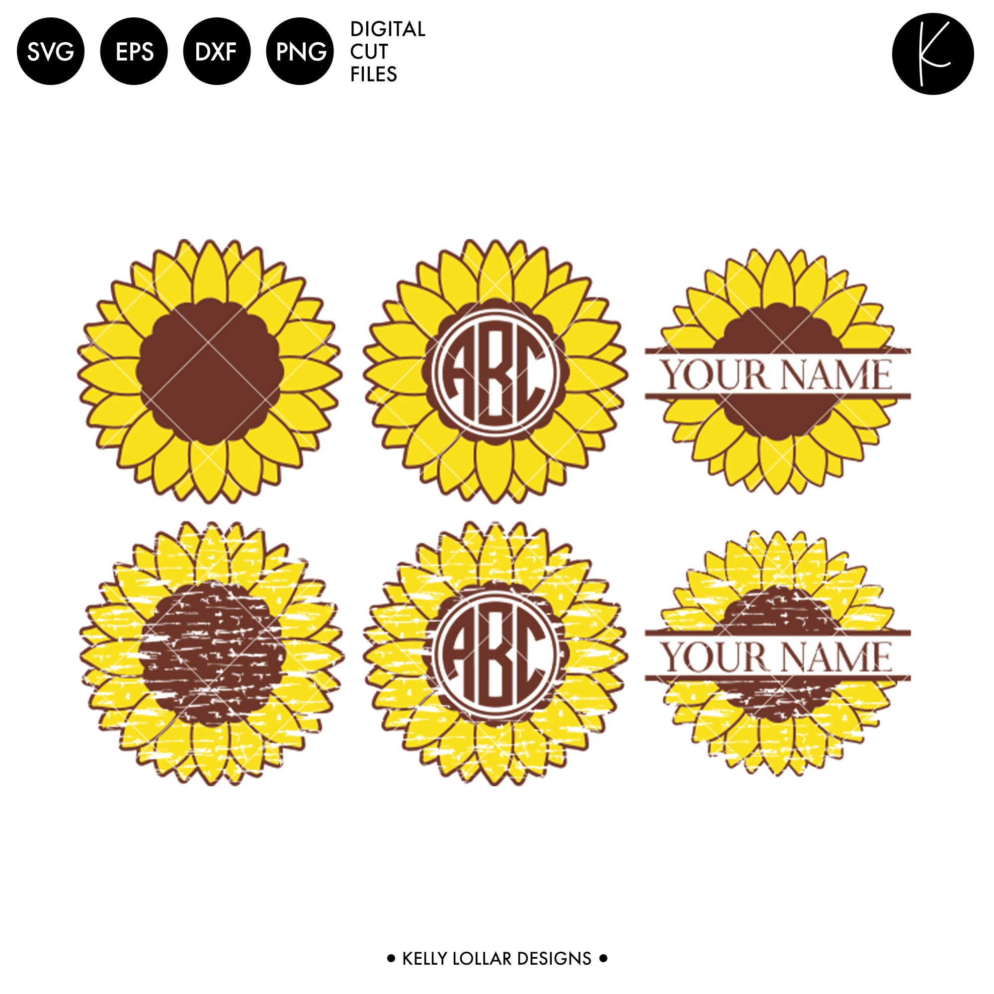 Sunflower Monogram Pack Svg Dxf Eps Png Cut Files Kelly Lollar Designs