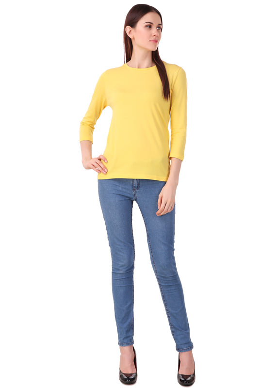 Buy Yellow Long Sleeve Women’s Plain T-Shirt - Gajari.com