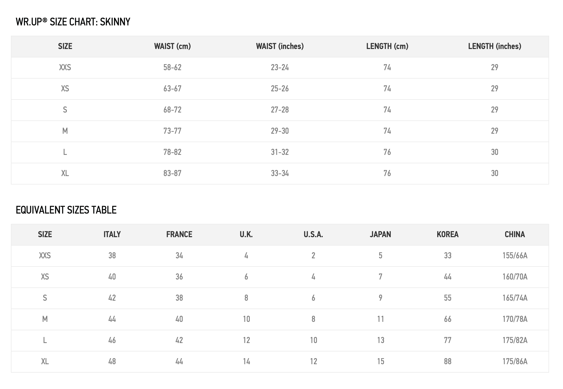 Freddy Jeans Size Chart