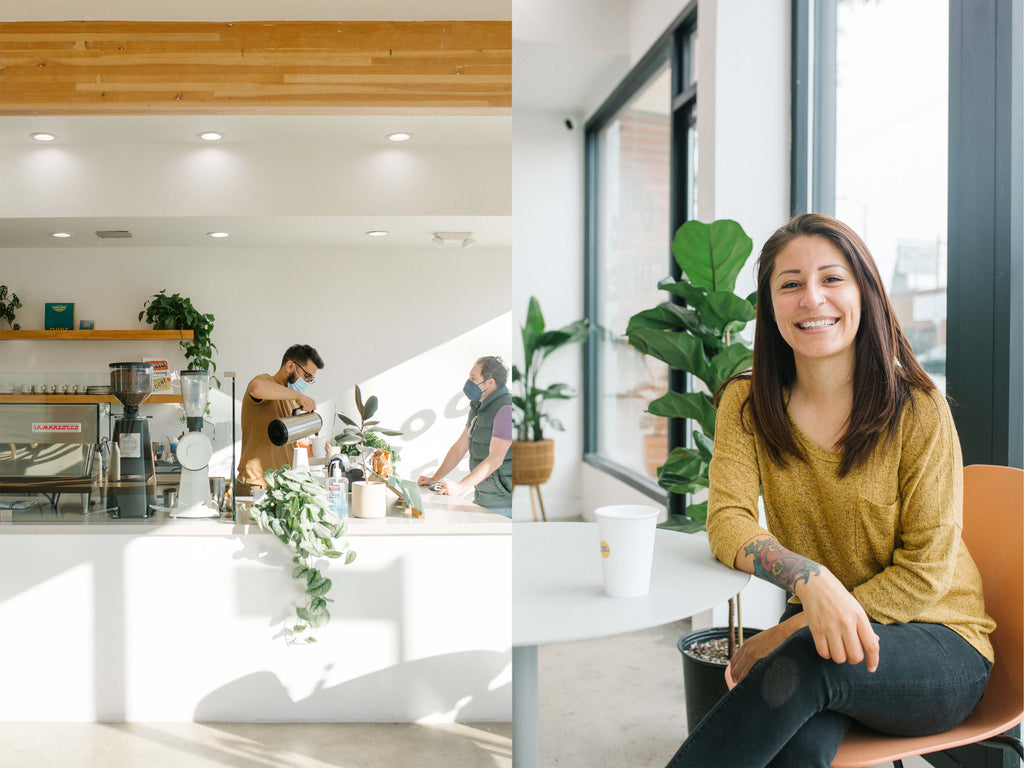 Left: Sinan serves guest over the counter / Right: Joselyn of Eyes Peeled