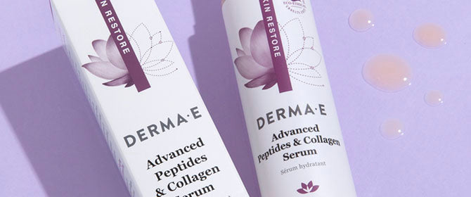 Close up of Derma E serum with texture revealing droplets