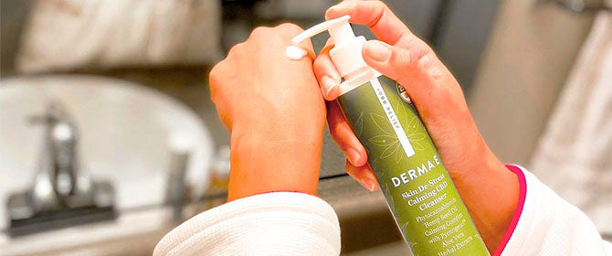Derma E Skin Calming Cleanser being applied on hand