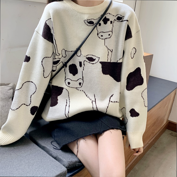 Cow Print Knit Sweater MILKTEAS