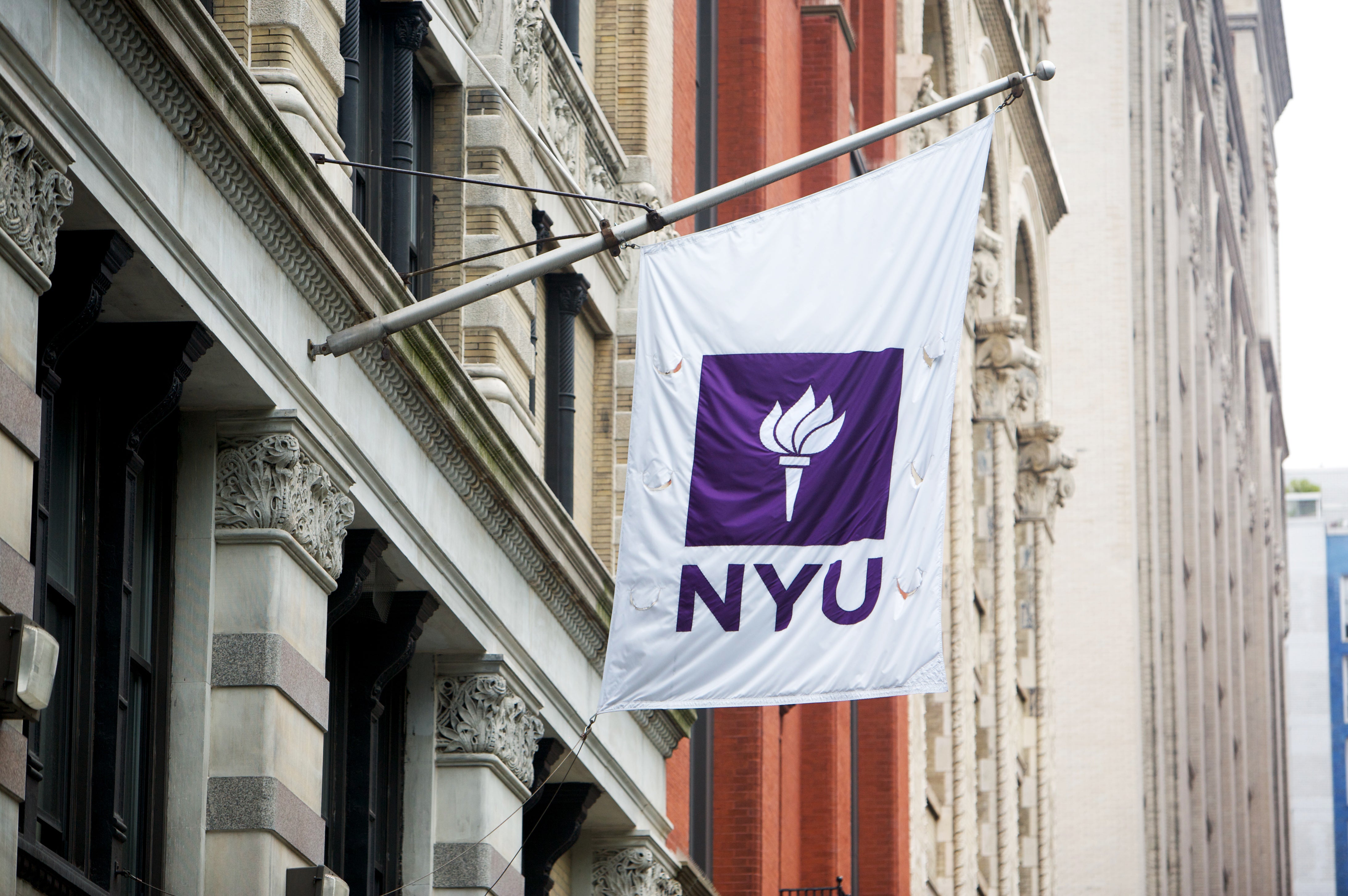 NYU Flag on Building