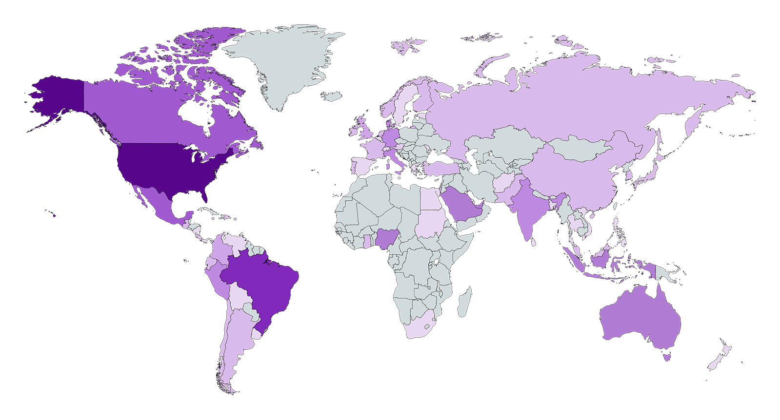 world map highlighting nyu exec ed participant countries