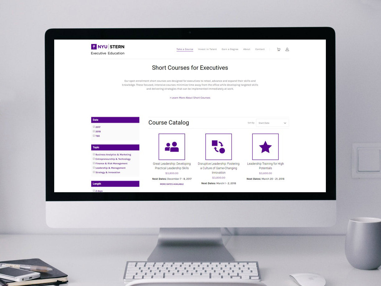 Desktop view - Short course catalog webpage