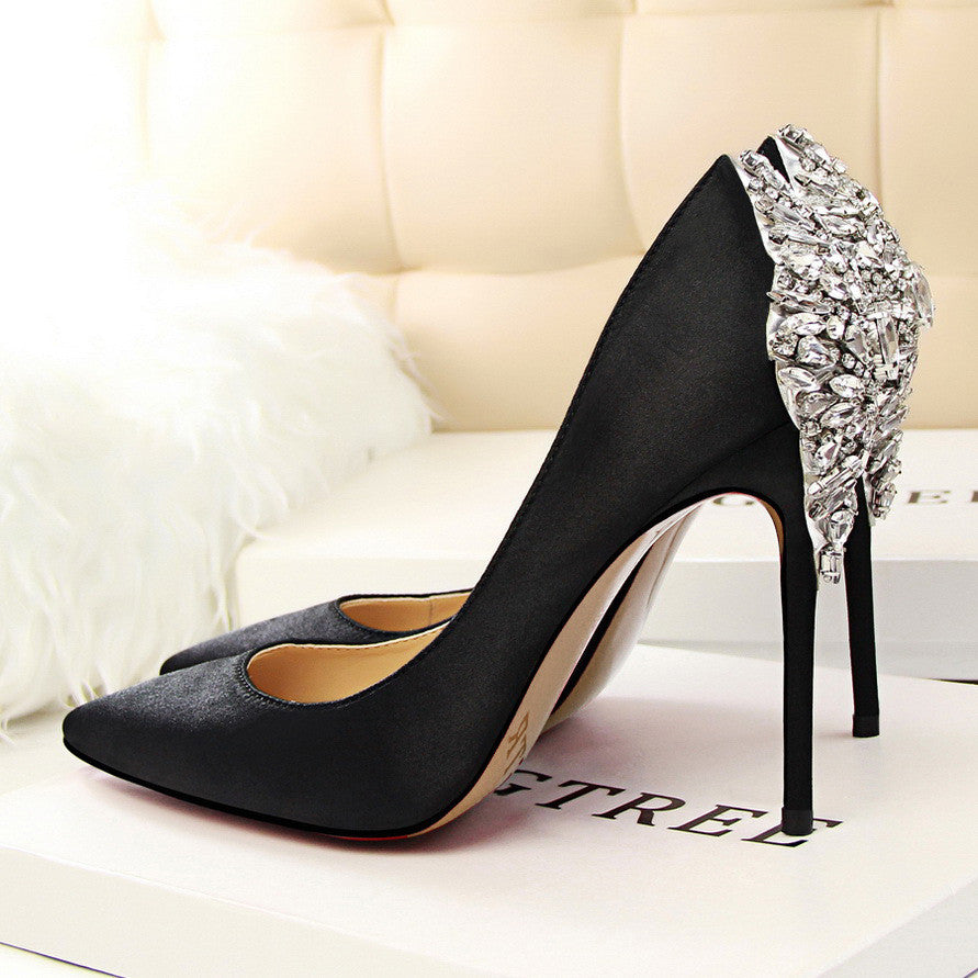 Luxury Elegant Pumps Rhinestone Satin High-heel Pointed Party Wedding ...