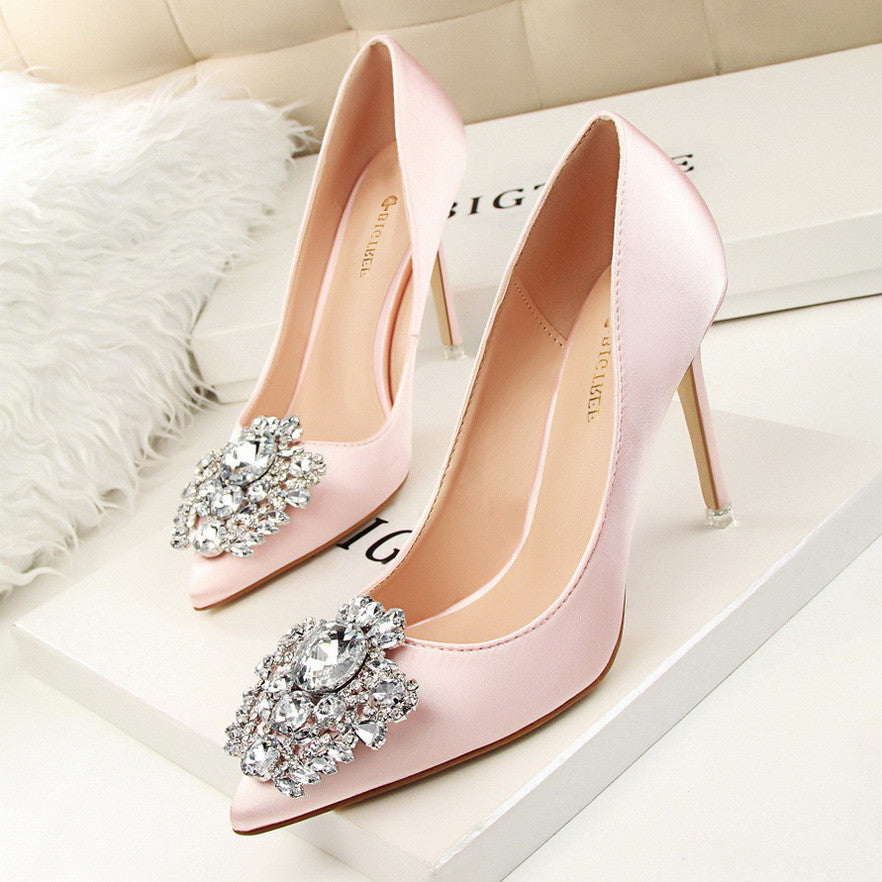 New Spring Summer Women Sexy Pumps Elegant Buckle Rhinestone Silk Sati ...